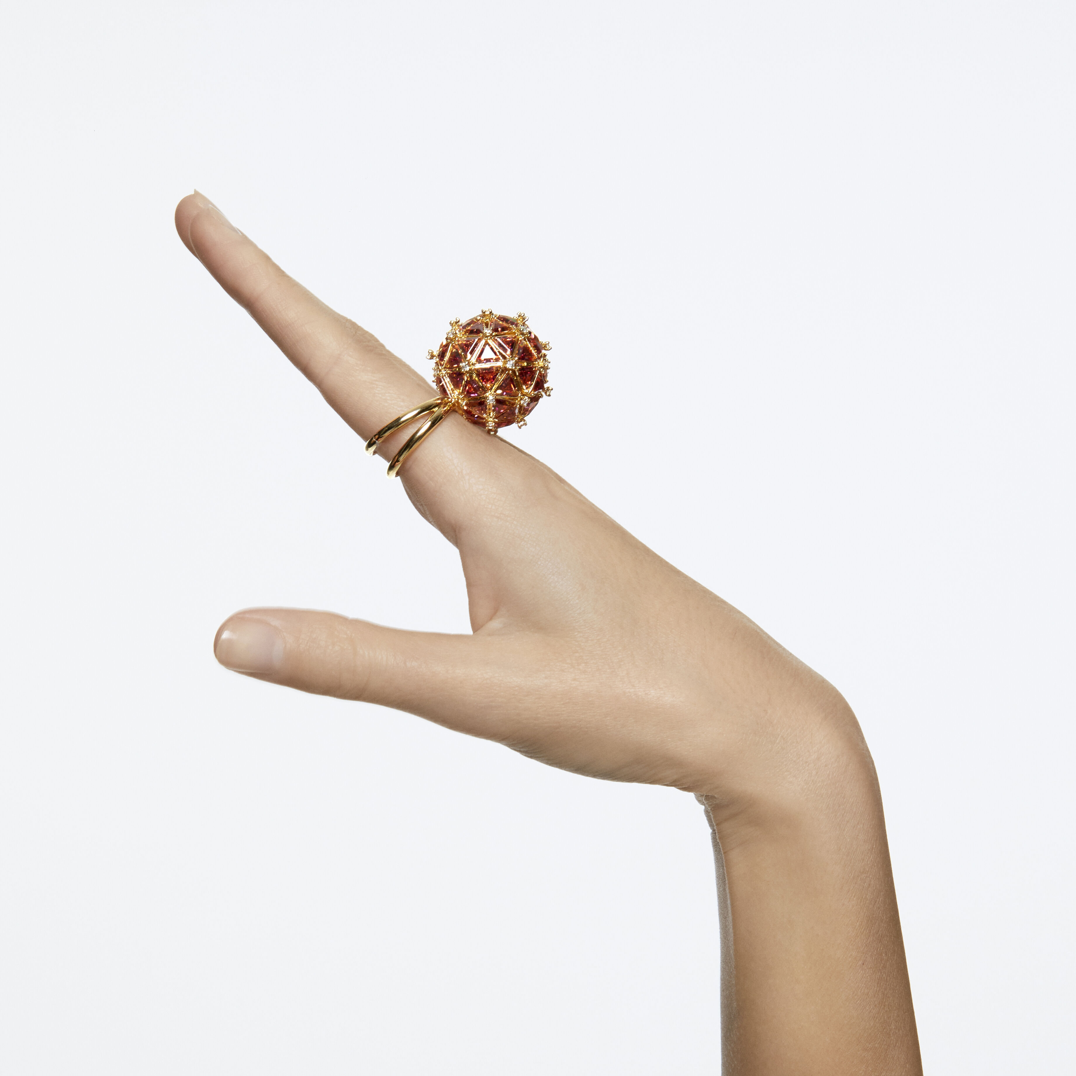 Buy Swarovski Curiosa cocktail ring, Circle, Orange, Gold-tone plated